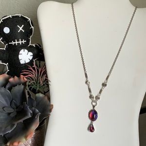 Glowing Alexandrite and Red/Blue Sabrina Drop Crystal and Stainless Bar on Chain